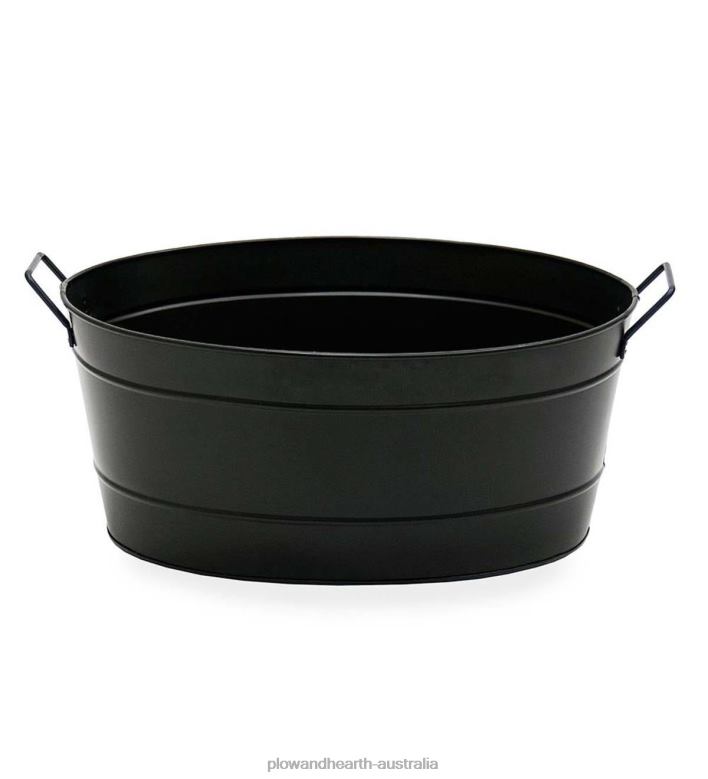 Plow & Hearth Oval Galvanized Log Tub - Black P22BD2866 Fireplace