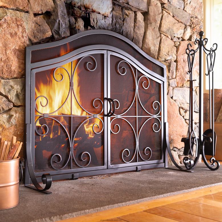 Plow & Hearth Crest Fireplace Screen With Doors P22BD2864 Fireplace