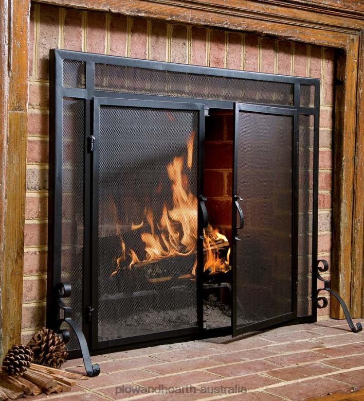 Plow & Hearth Flat Guard Fire Screens With Doors in Solid Steel P22BD2874 Fireplace