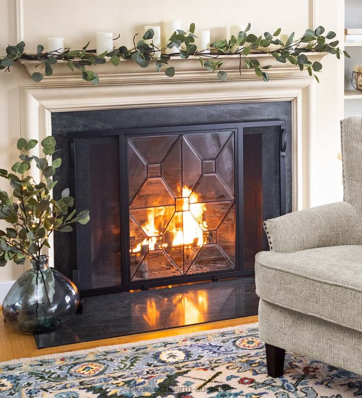 Plow & Hearth Manhattan Tempered Glass Flat Guard Fire Screen, Small - Black P22BD3168 Fireplace