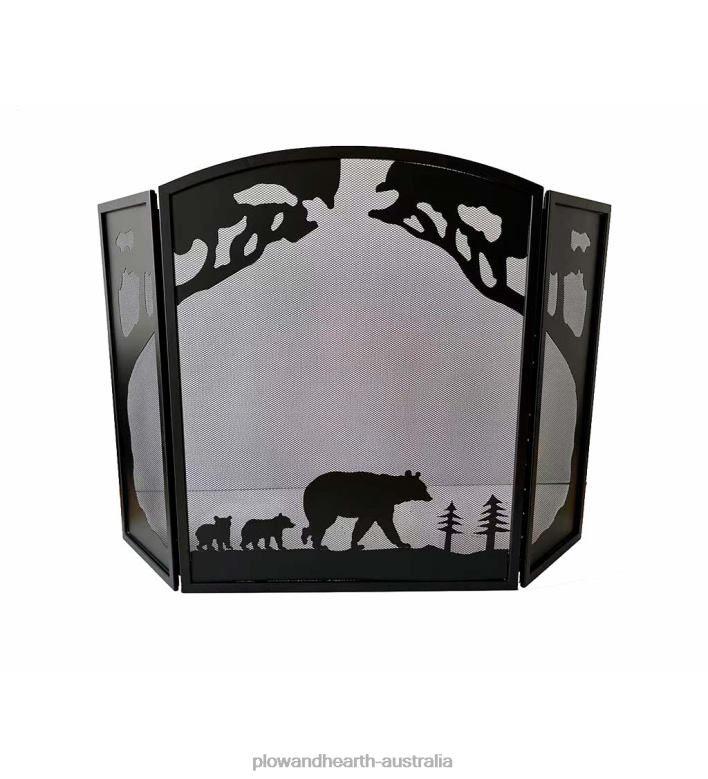 Plow & Hearth Tri-Fold Bear Firescreen - Black P22BD2909 Fireplace