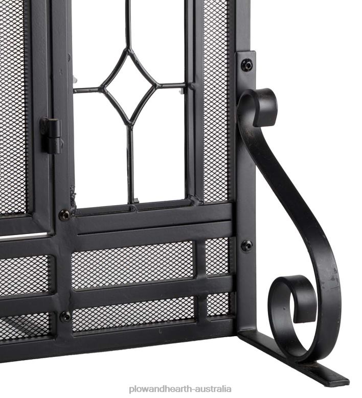 Plow & Hearth Two-Door Fireplace Screen with Glass Floral Panels P22BD2876 Fireplace