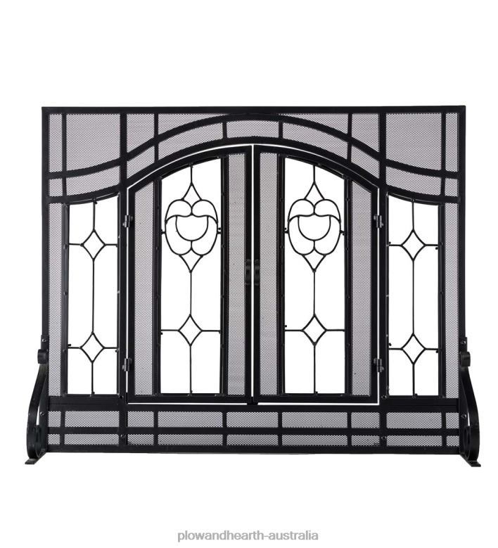 Plow & Hearth Two-Door Fireplace Screen with Glass Floral Panels P22BD2876 Fireplace