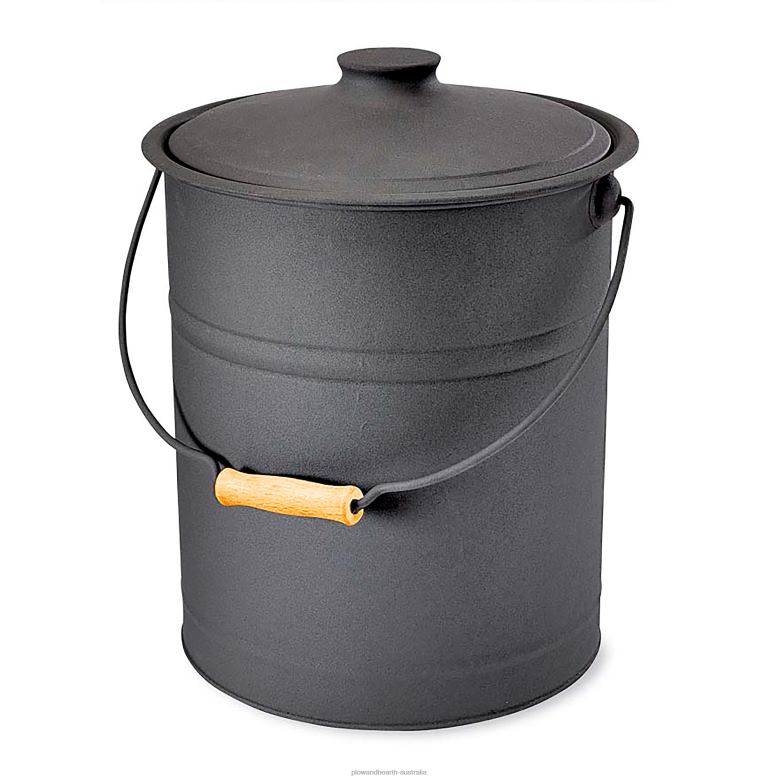 Plow & Hearth Deluxe Galvanized Ash Bucket with Handle, Lid and Double-Layer Bottom - Charcoal Black P22BD2824 Fireplace