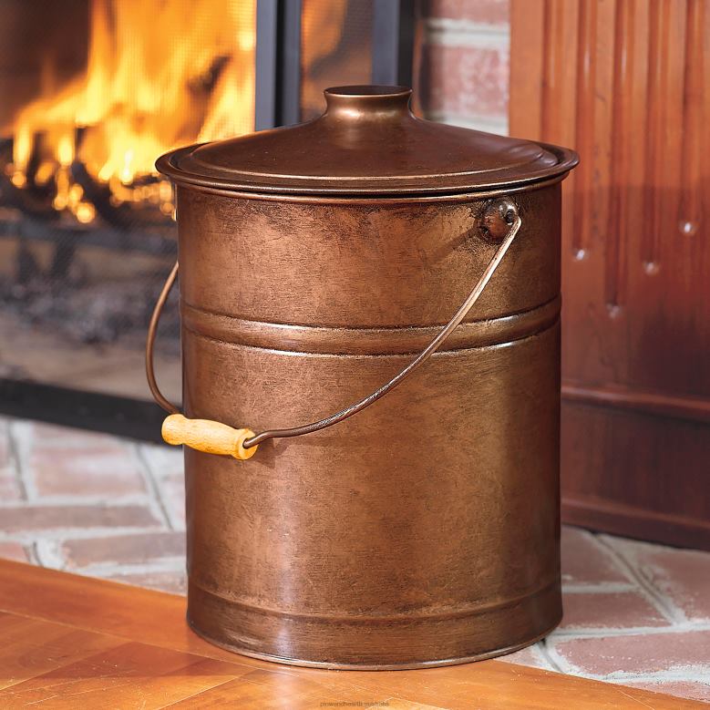 Plow & Hearth Deluxe Galvanized Ash Bucket with Handle, Lid and Double-Layer Bottom - Charcoal Black P22BD2824 Fireplace