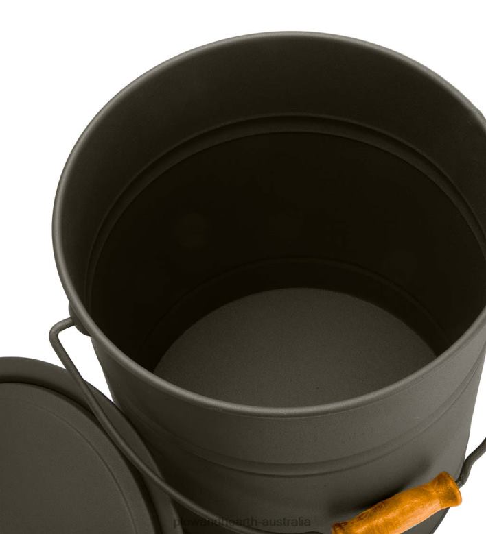 Plow & Hearth Deluxe Galvanized Ash Bucket with Handle, Lid and Double-Layer Bottom - Charcoal Black P22BD2824 Fireplace