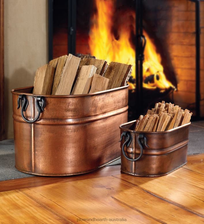 Plow & Hearth Copper Finished Firewood Bucket P22BD2707 Fireplace