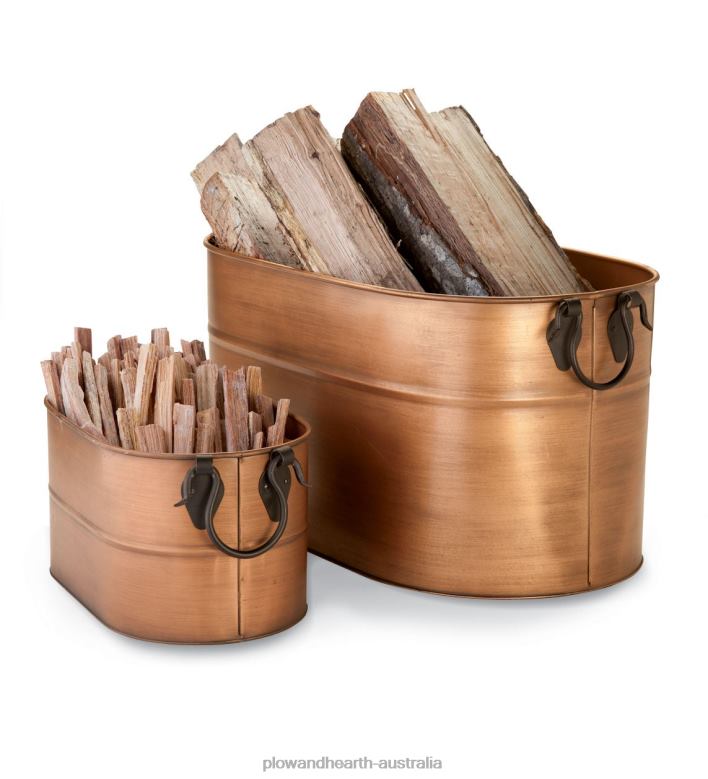 Plow & Hearth Copper Finished Firewood Bucket P22BD2707 Fireplace