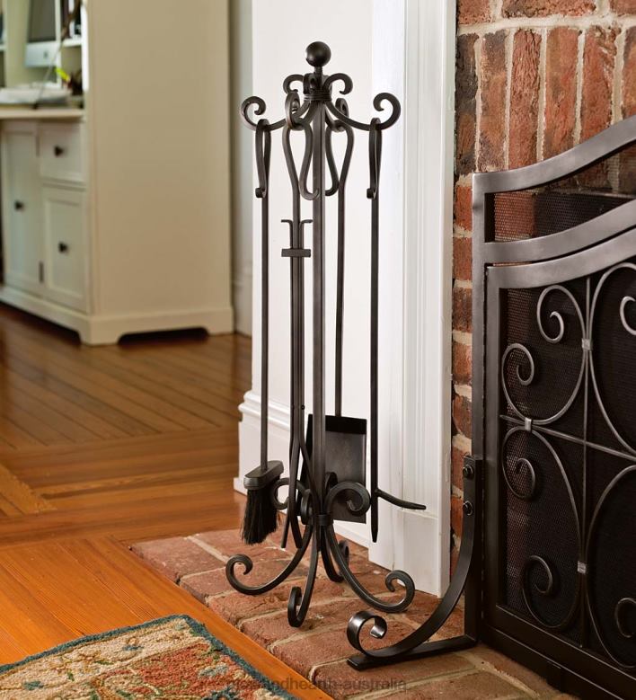 Plow & Hearth Crest Fireplace Tool Set - Gold P22BD2728 Fireplace