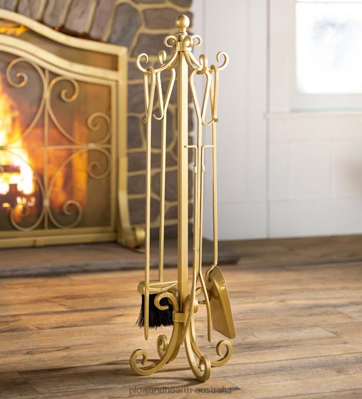 Plow & Hearth Crest Fireplace Tool Set - Gold P22BD2728 Fireplace