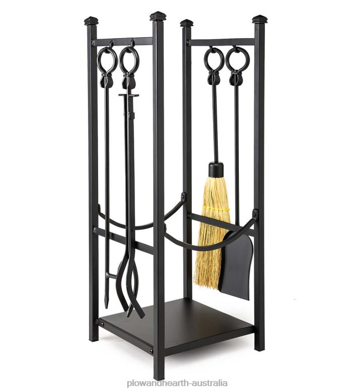 Plow & Hearth Wood Rack With Fireplace Tools - Black P22BD2721 Fireplace