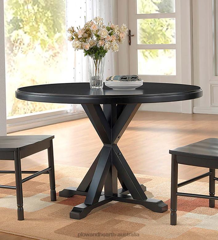 Plow & Hearth 48Round Trestle Dining Table - Antique Black P22BD2098 Furniture