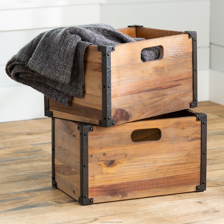 Plow & Hearth Deep Creek Rustic Wood Storage Crates, Set of 2 P22BD2108 Furniture