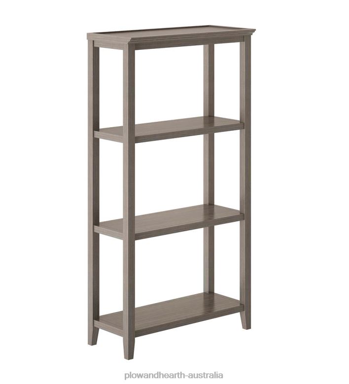 Plow & Hearth Farmhouse Three-Shelf Tall Bookcase Storage Rack - Washed Gray P22BD2118 Furniture