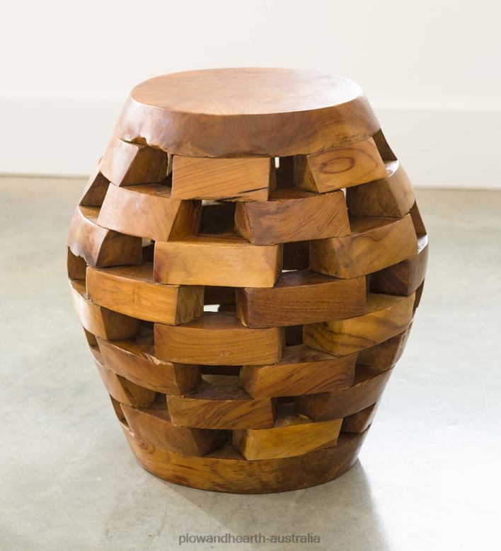 Plow & Hearth Habini Teak Oval Puzzle Stool P22BD2005 Furniture