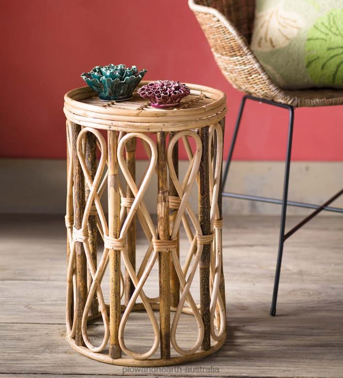 Plow & Hearth Open Rattan Drum Side Table P22BD2020 Furniture