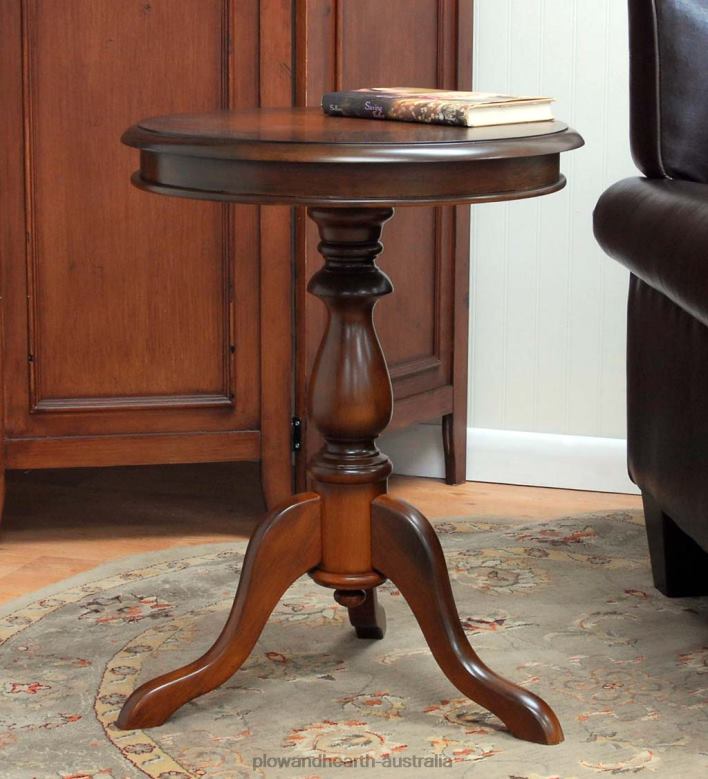 Plow & Hearth Pedestal-Based Wooden Accent Table - Antique White P22BD1991 Furniture