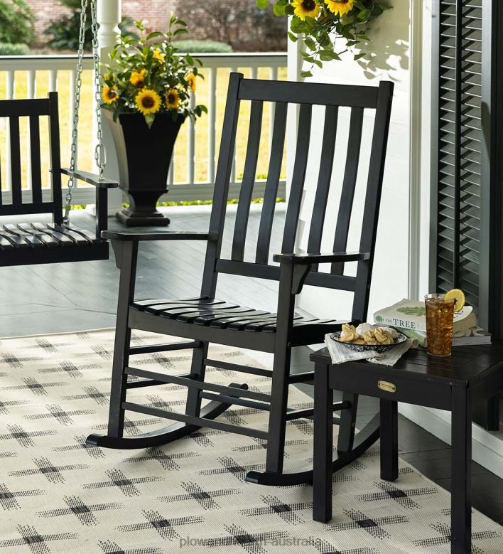 Plow & Hearth Slatted Wood Rocking Chair - Black Paint P22BD3255 Furniture
