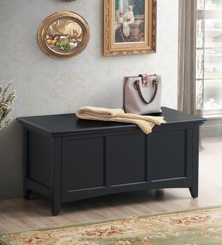 Plow & Hearth Hinged Paneled Storage Chest/Console - Antique Ivory P22BD2080 Furniture