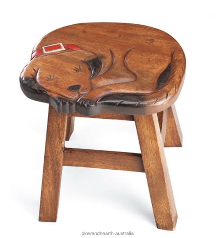 Plow & Hearth Carved Acacia Pet Footstool - Cat P22BD2093 Furniture