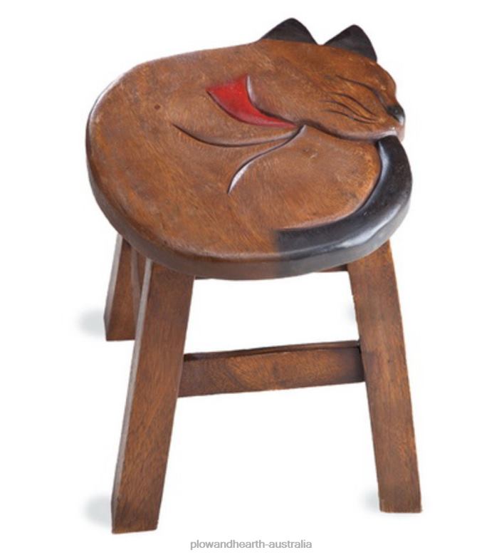 Plow & Hearth Carved Acacia Pet Footstool - Cat P22BD2093 Furniture