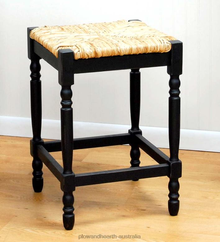 Plow & Hearth 24 -High Counter Stool with Handwoven Rush Seat - Antique Black P22BD2041 Furniture