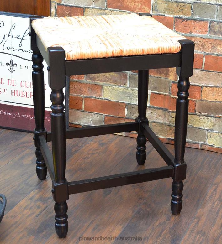 Plow & Hearth 24 -High Counter Stool with Handwoven Rush Seat - Antique Black P22BD2041 Furniture