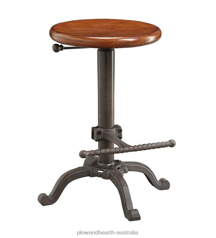 Plow & Hearth Industrial-Style Adjustable-Height Wood and Metal Stool - Chestnut P22BD2044 Furniture