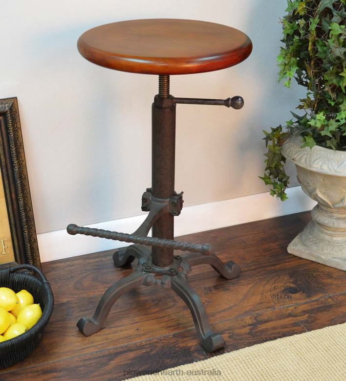 Plow & Hearth Industrial-Style Adjustable-Height Wood and Metal Stool - Chestnut P22BD2044 Furniture