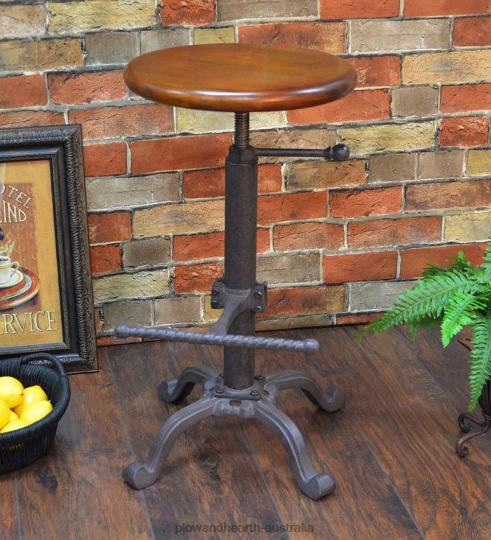Plow & Hearth Industrial-Style Adjustable-Height Wood and Metal Stool - Chestnut P22BD2044 Furniture
