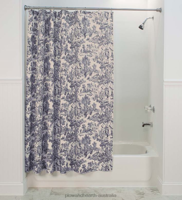 Plow & Hearth Victoria Park Toile Cotton Shower Curtain - Blue P22BD2704 Houseware