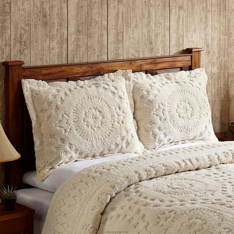 Plow & Hearth Corinne Tufted Cotton Chenille Sham - Ivory - King P22BD2654 Houseware