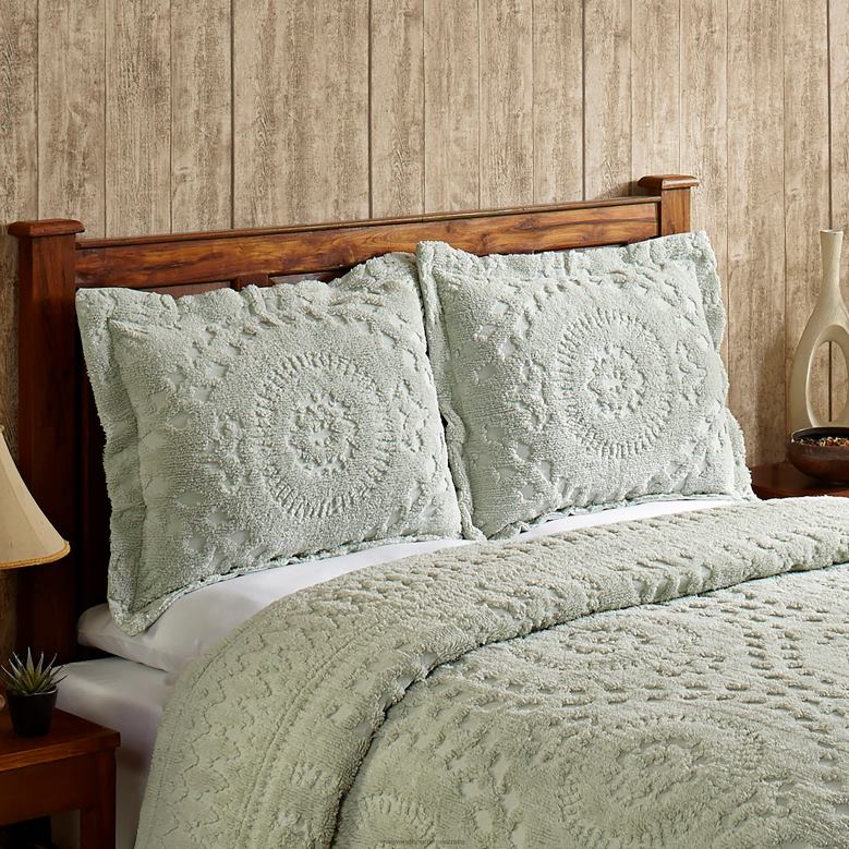 Plow & Hearth Corinne Tufted Cotton Chenille Sham - Ivory - King P22BD2654 Houseware