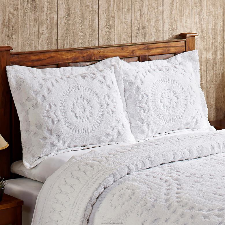 Plow & Hearth Corinne Tufted Cotton Chenille Sham - Ivory - King P22BD2654 Houseware