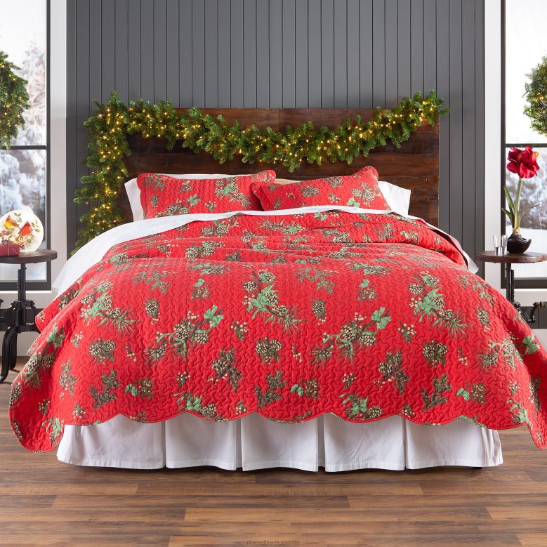 Plow & Hearth Holiday Peaceful Pine Quilted Bedding Set P22BD2648 Houseware