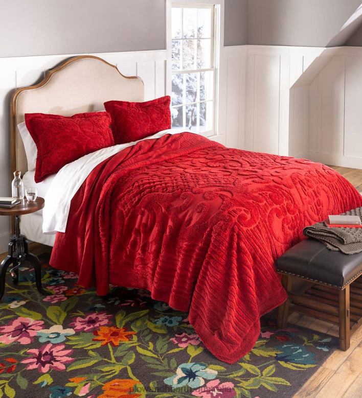 Plow & Hearth Twin Juliet Tufted Cotton Chenille Bedspread - Antique Red P22BD3146 Houseware