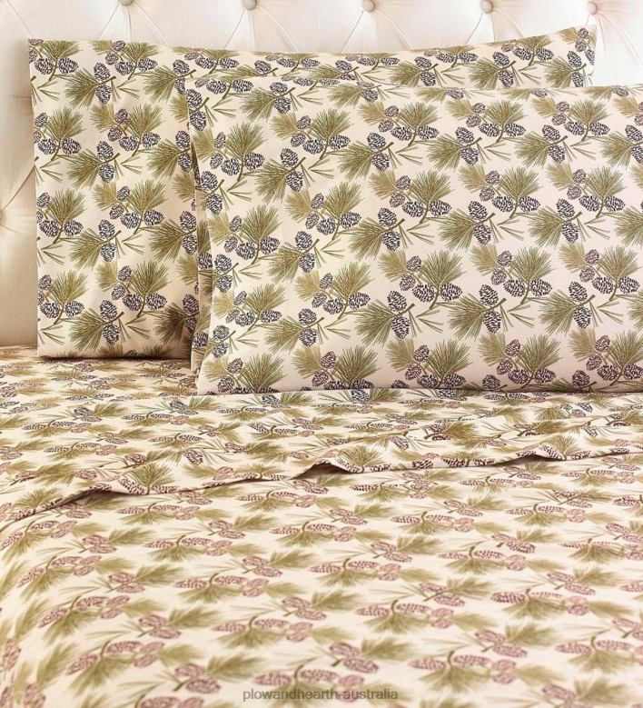 Plow & Hearth Pinecones Micro Flannel Sheet Set P22BD2679 Houseware
