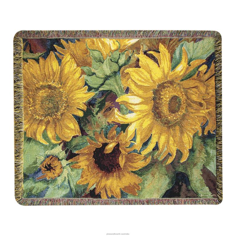 Plow & Hearth USA-Made Sunny Faces Cotton Tapestry Throw P22BD803 Houseware