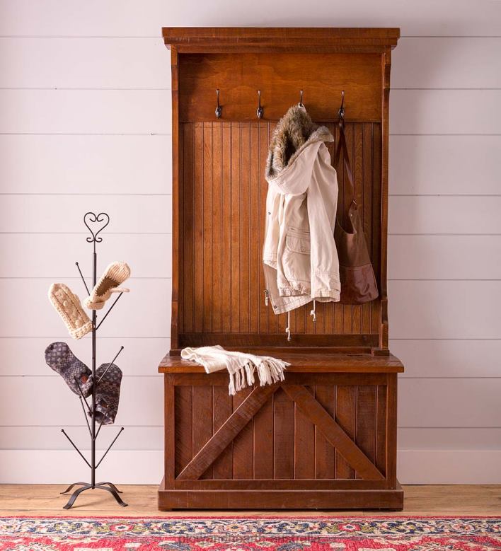 Plow & Hearth Bowling Green Hall Tree with Storage Bench - Rustic Black P22BD2067 Houseware