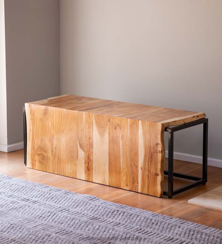 Plow & Hearth Live-Edge Acacia Wood Waterfall Bench P22BD2068 Houseware