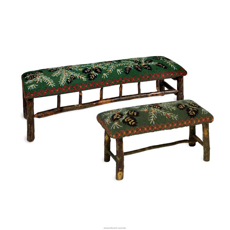 Plow & Hearth Medium Pine Cone Hand-Hooked Wool and Hickory Bench P22BD2069 Houseware