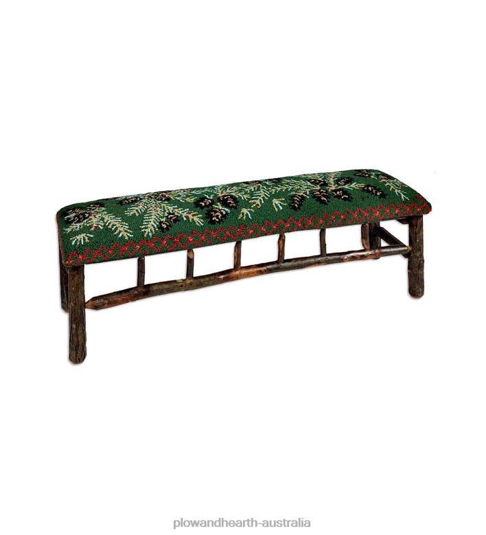 Plow & Hearth Medium Pine Cone Hand-Hooked Wool and Hickory Bench P22BD2069 Houseware