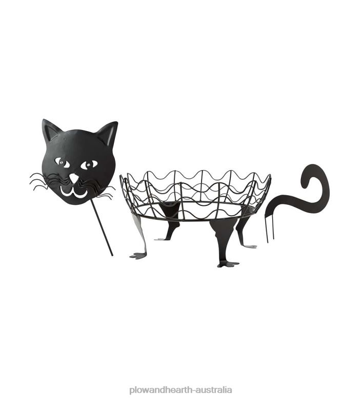 Plow & Hearth Halloween Cat Pumpkin Holders with Green LED Eyes, Set of 2 - Cat P22BD1480 Houseware