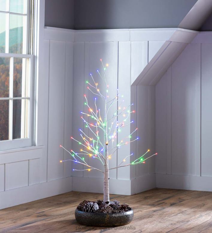 Plow & Hearth Indoor/Outdoor Birch Tree with Warm White and Multicolor Lights P22BD1481 Houseware