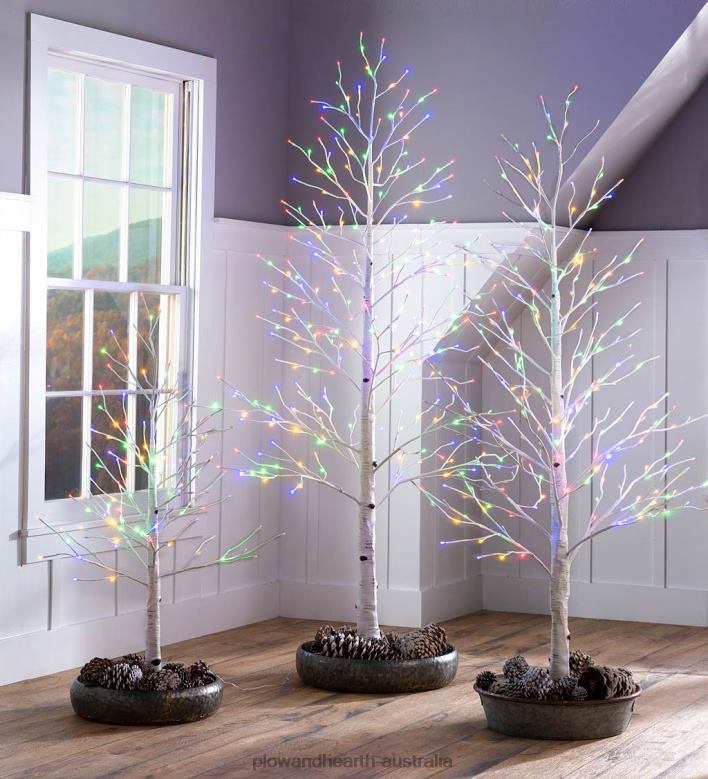 Plow & Hearth Indoor/Outdoor Birch Tree with Warm White and Multicolor Lights P22BD1481 Houseware