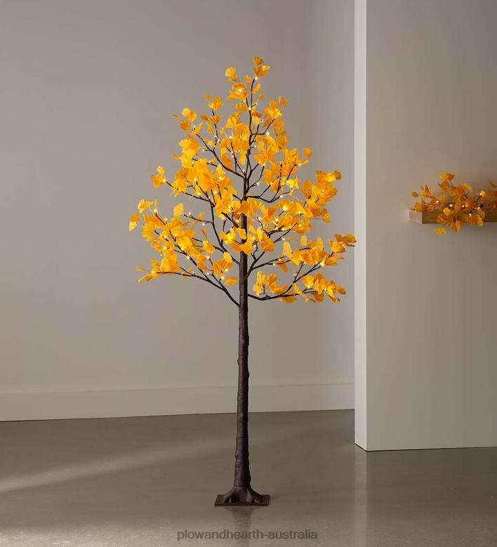 Plow & Hearth Indoor/Outdoor Electric Lighted Yellow Gingko Trees P22BD1580 Houseware