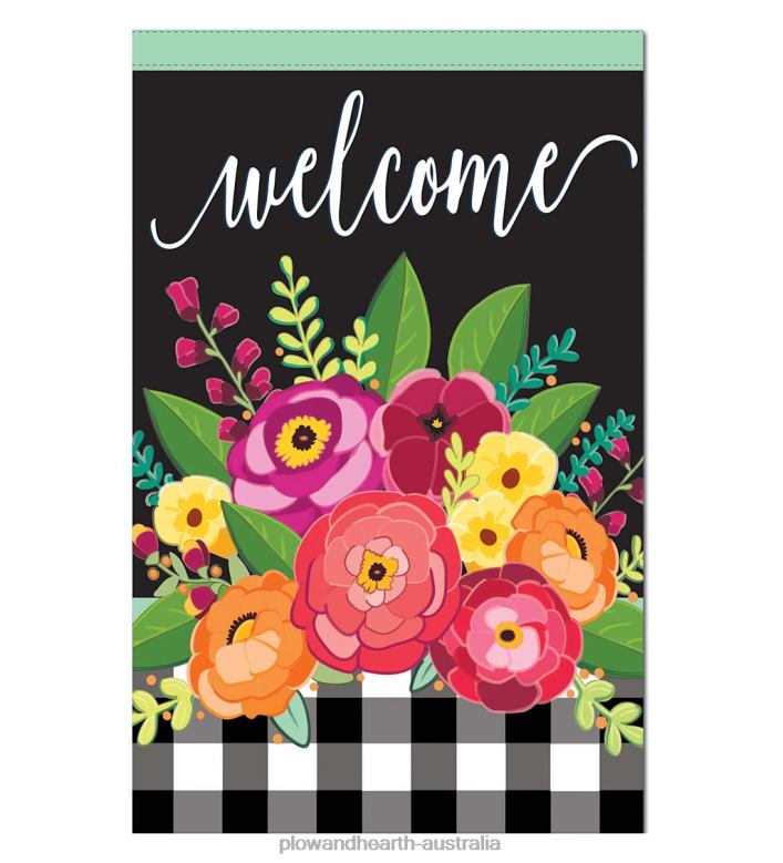 Plow & Hearth Large Floral Linen Welcome House Flag P22BD1526 Houseware