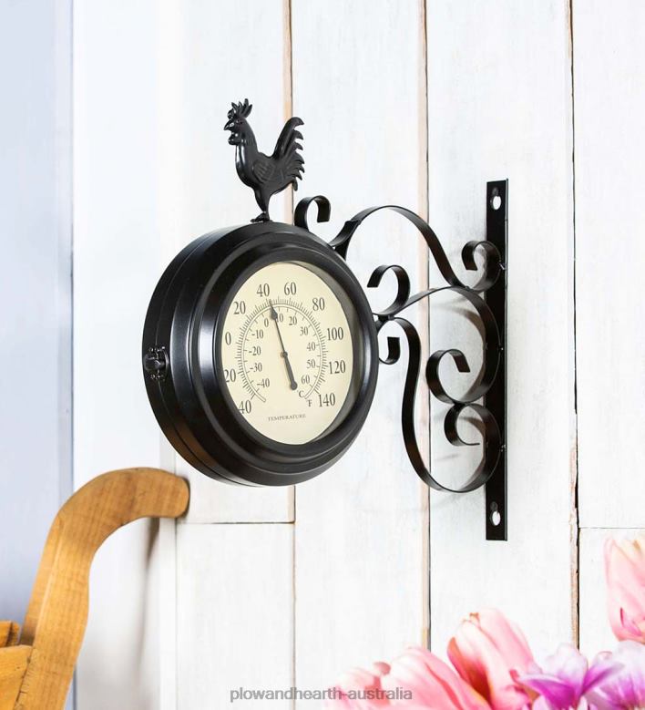 Plow & Hearth Outdoor Rooster Clock and Thermometer P22BD1527 Houseware