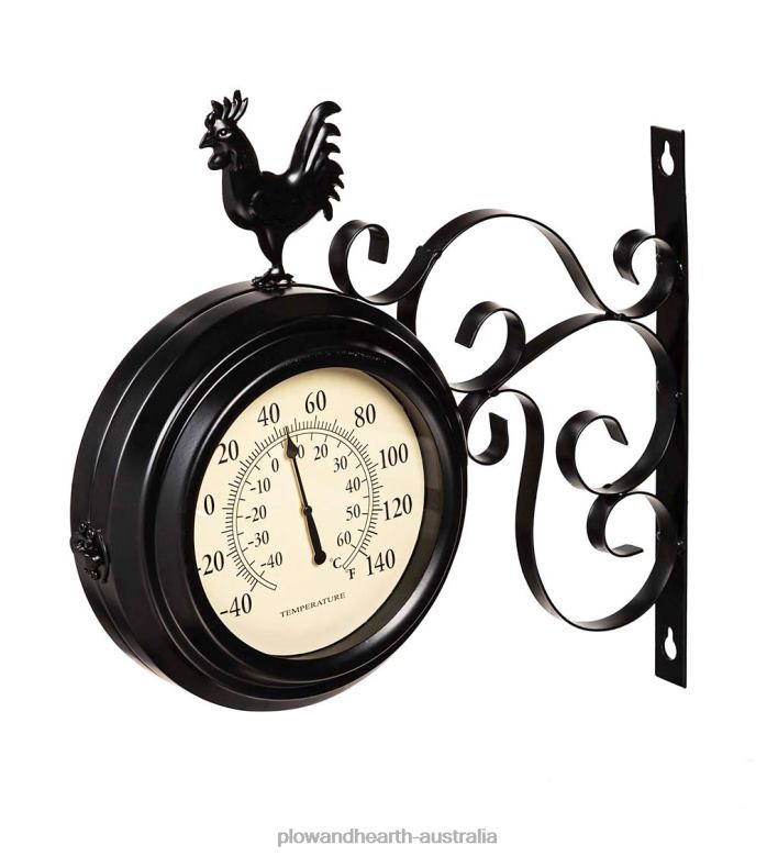 Plow & Hearth Outdoor Rooster Clock and Thermometer P22BD1527 Houseware