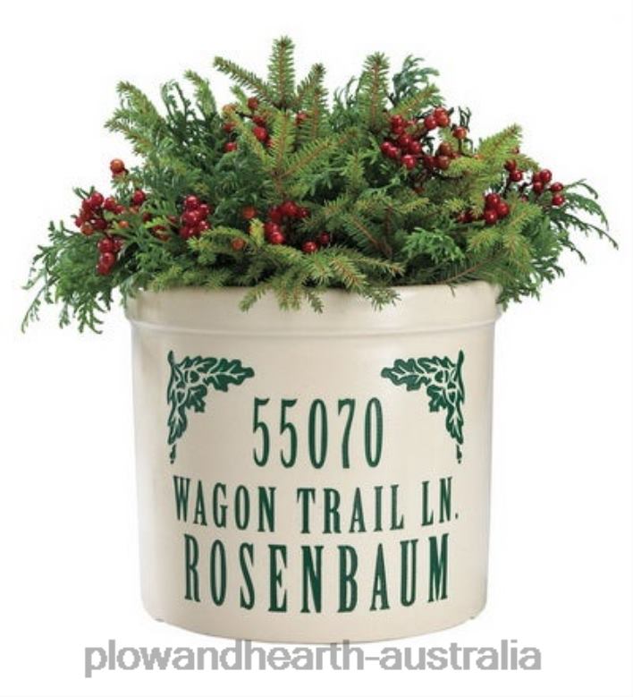 Plow & Hearth Personalized Crock With Name And Address - Blue Pine Cone P22BD1509 Houseware